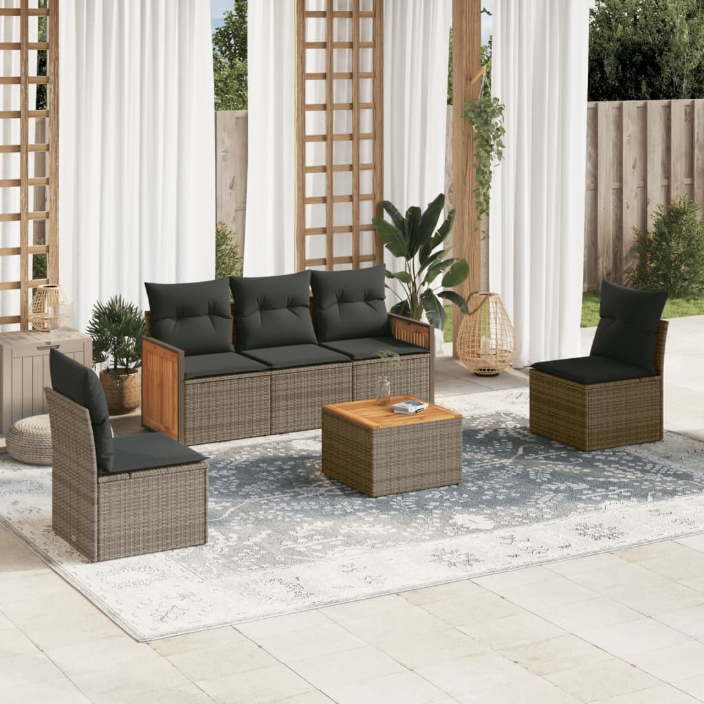Set mobilier gradina cu perne, 6 piese, gri, poliratan — imaginea 2