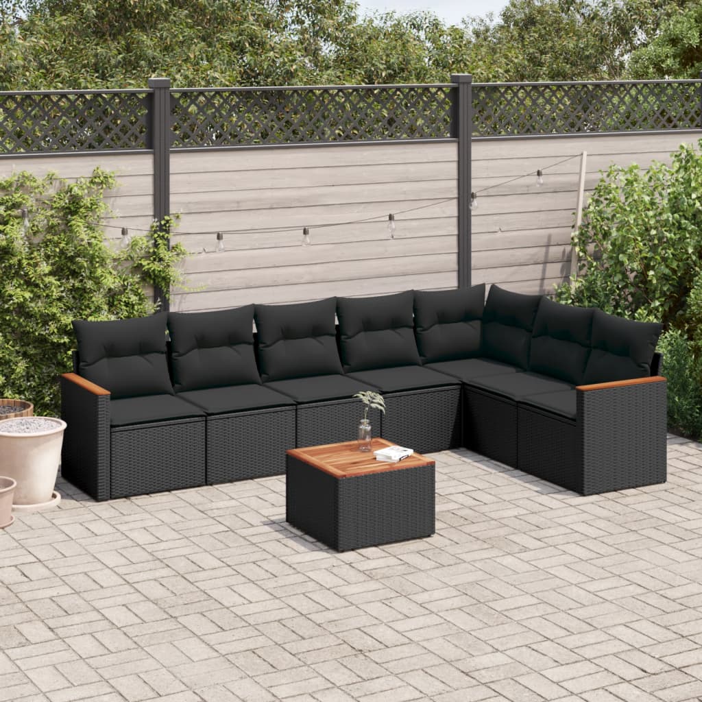 Set mobilier de gradina cu perne, 8 piese, negru, poliratan — imaginea 2