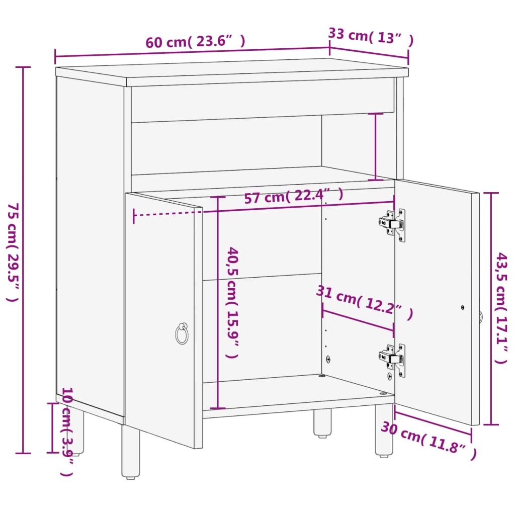 Dulap lateral, 60x33x75 cm, lemn masiv de mango — imaginea 11