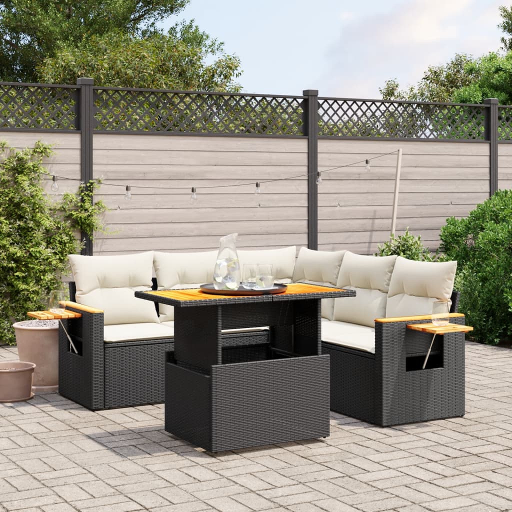 Set mobilier de gradina cu perne, 6 piese, negru, poliratan — imaginea 2