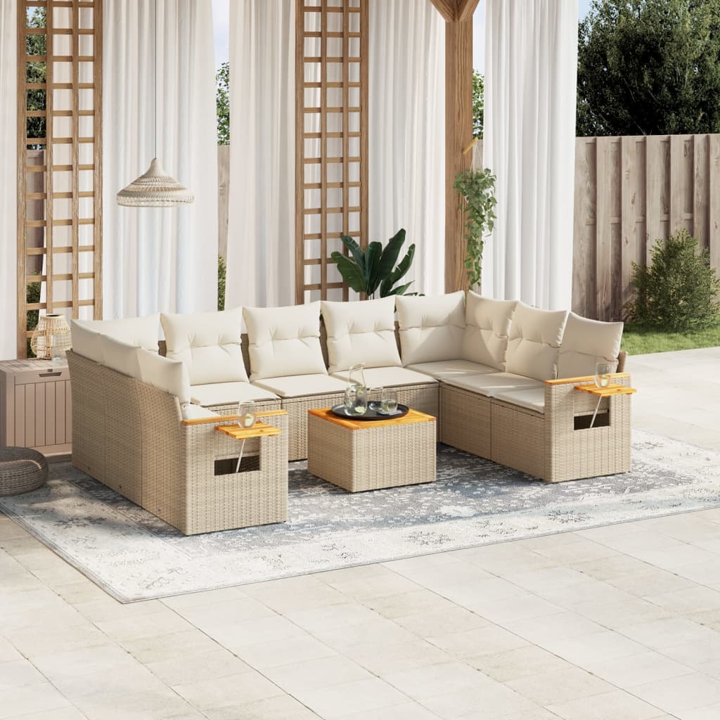 Set canapele de gradina cu perne, 10 piese, bej, poliratan — imaginea 2