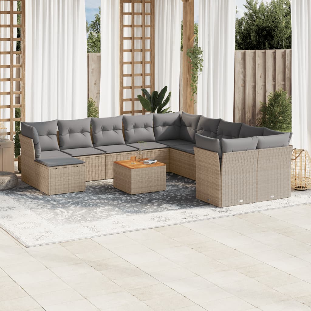 Set canapele de gradina, 12 piese, cu perne, bej, poliratan — imaginea 2