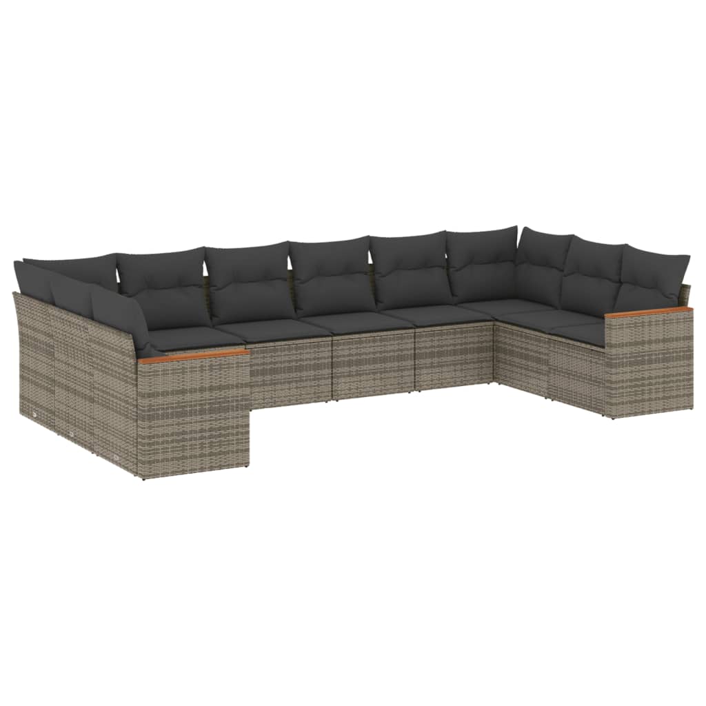 Set mobilier de gradina cu perne, 10 piese, gri, poliratan