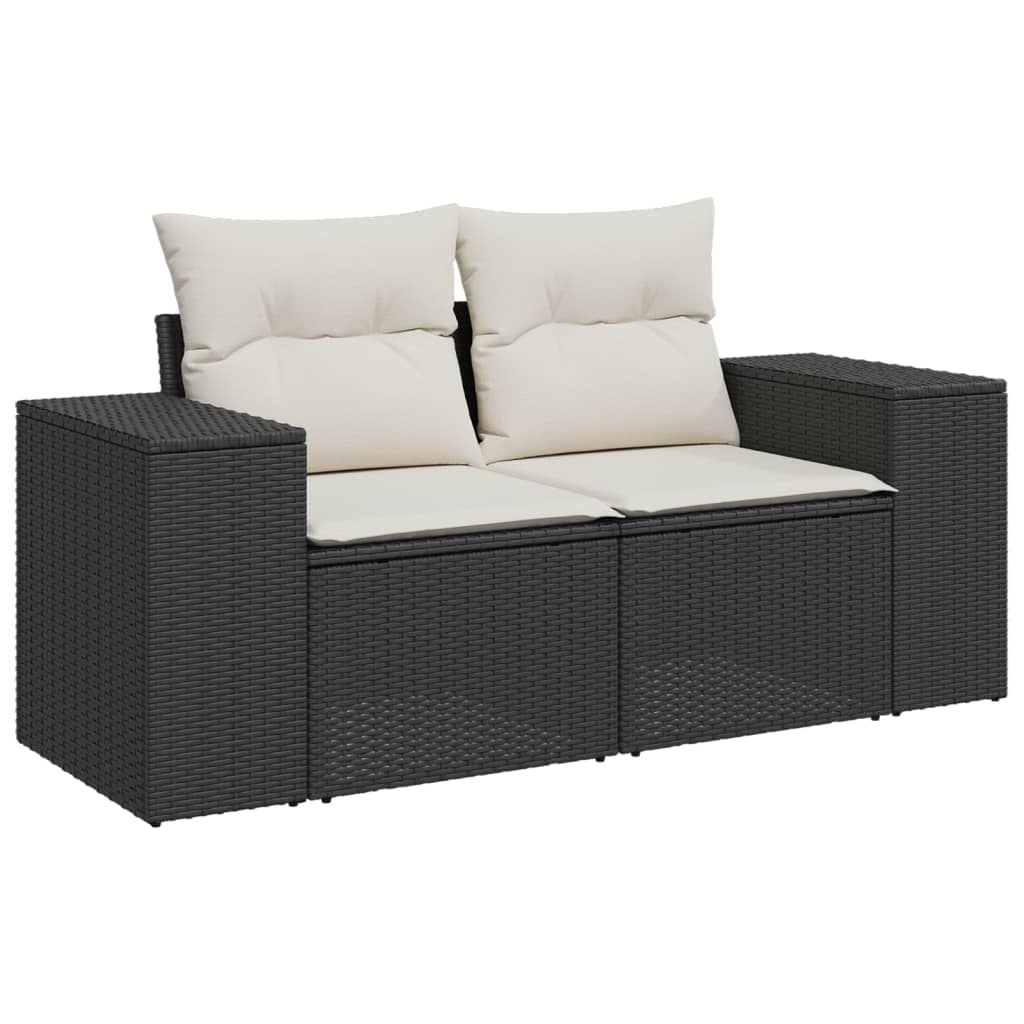Set mobilier de gradina cu perne, 9 piese, negru, poliratan — imaginea 5