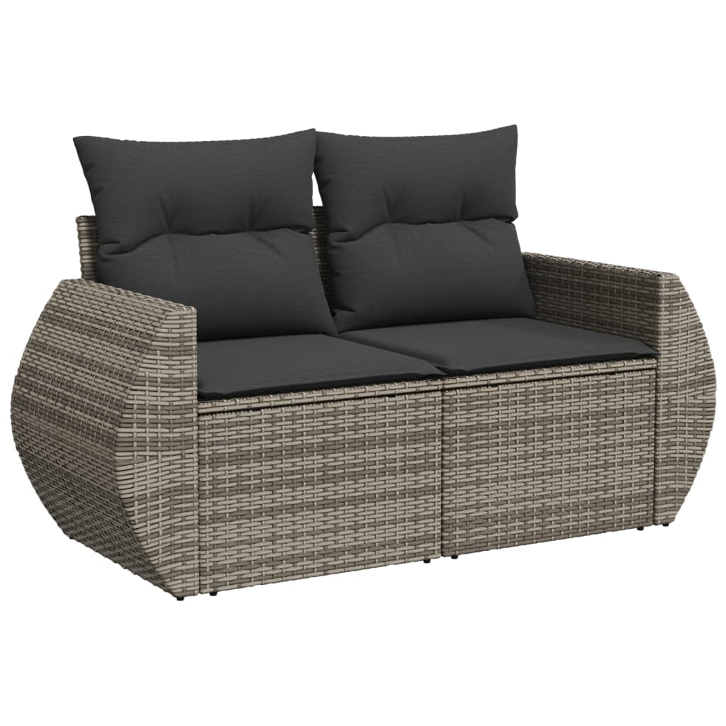Set canapele de gradina, 9 piese, cu perne, gri, poliratan — imaginea 3