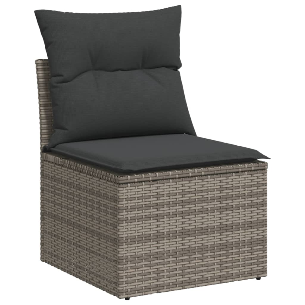 Set canapele de gradina, 9 piese, cu perne, gri, poliratan — imaginea 5
