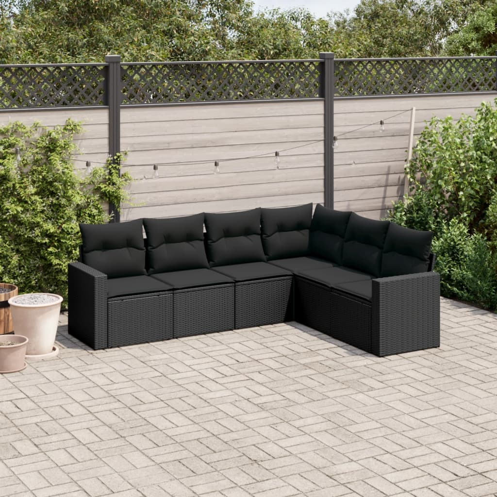 Set mobilier de gradina cu perne, 6 piese, negru, poliratan — imaginea 2