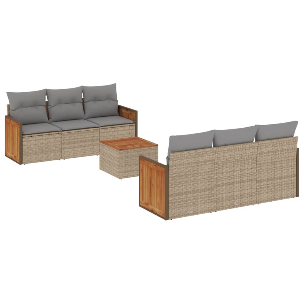 Set canapele de gradina, 7 piese, cu perne, bej, poliratan