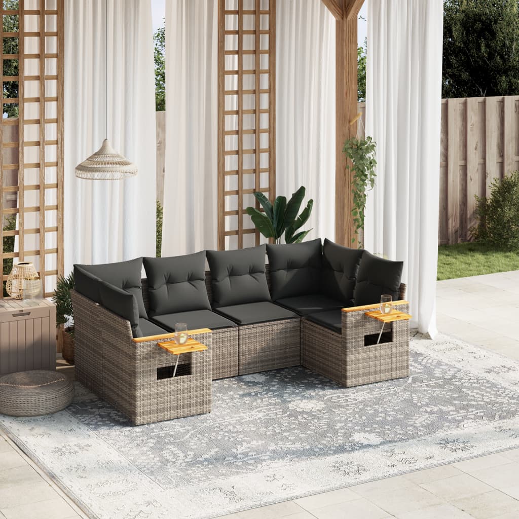 Set mobilier gradina cu perne, 6 piese, gri, poliratan — imaginea 2