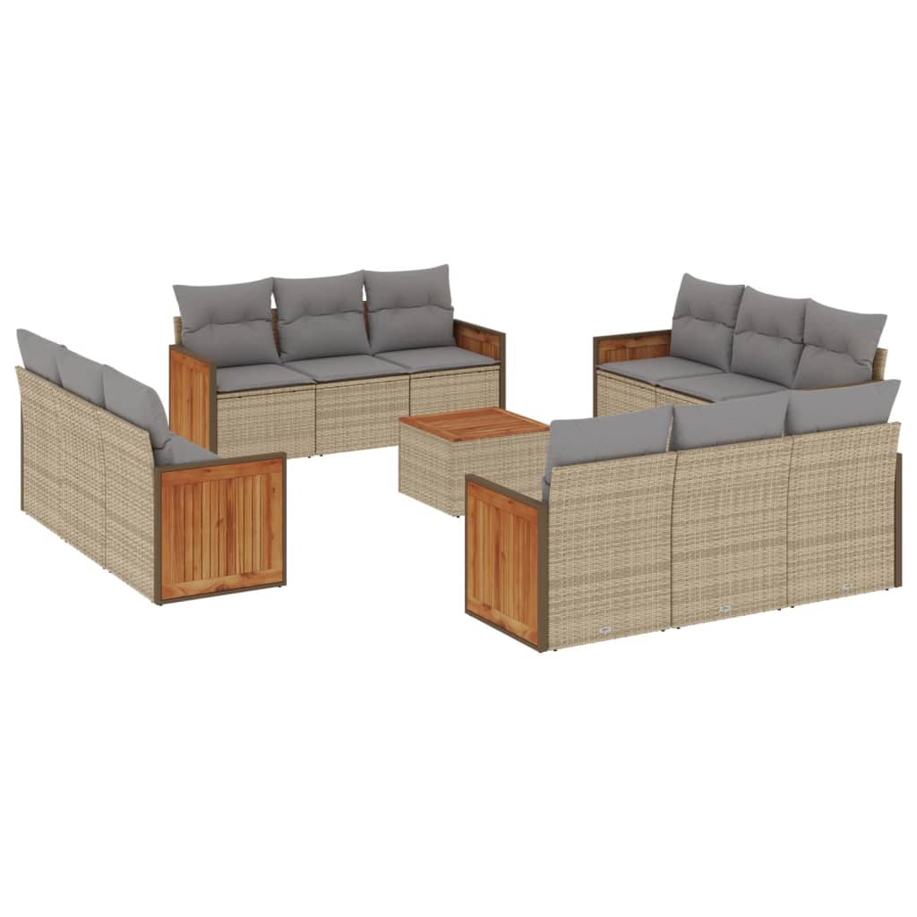 Set canapele de gradina, 13 piese, cu perne, bej, poliratan