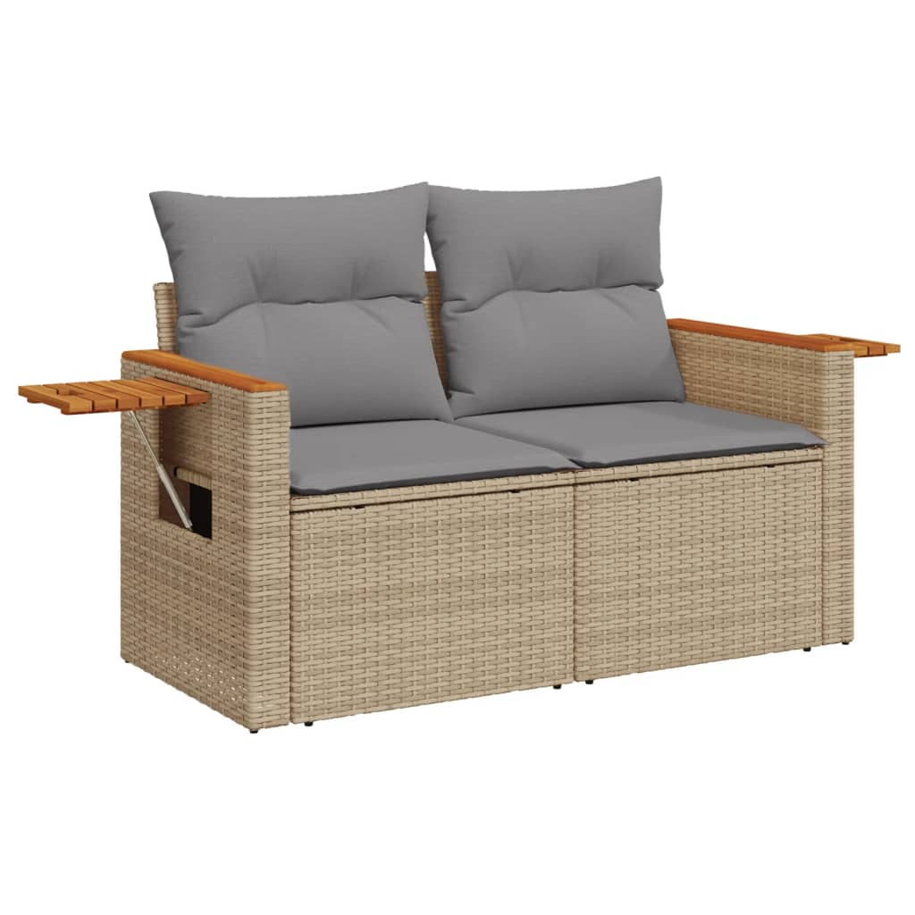 Set canapele de gradina, 9 piese, cu perne, bej, poliratan — imaginea 5