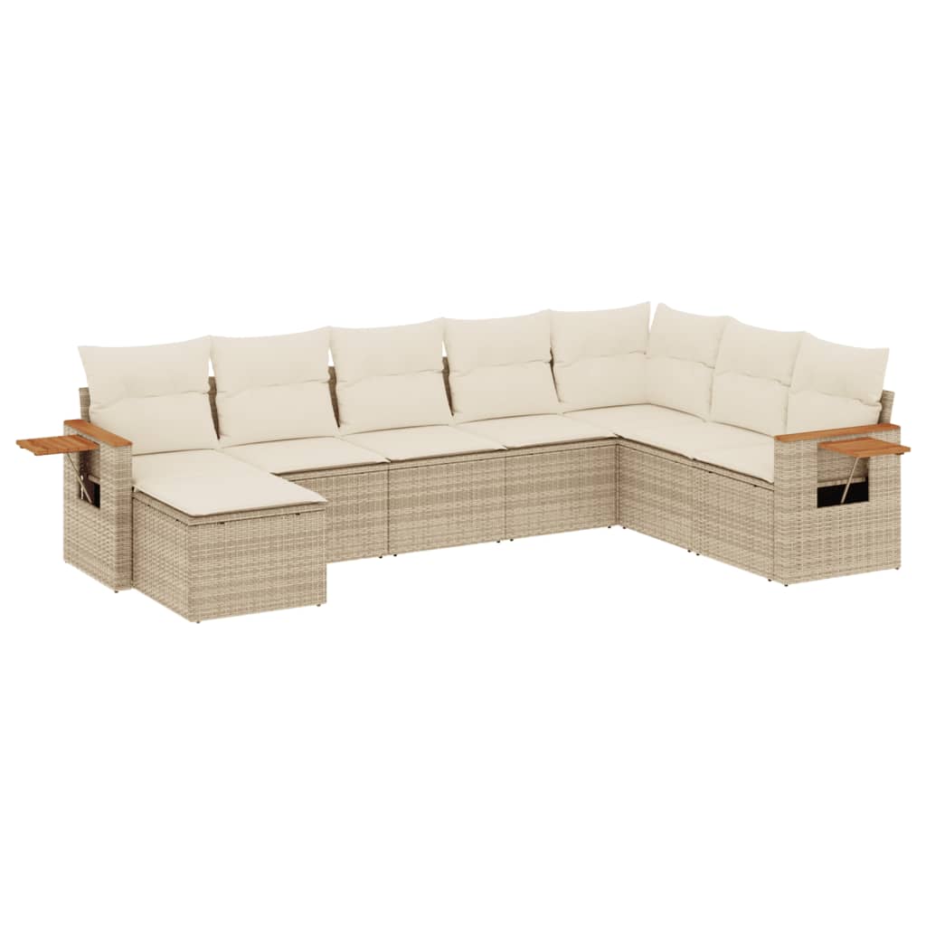 Set canapele de gradina, 8 piese, cu perne, bej, poliratan