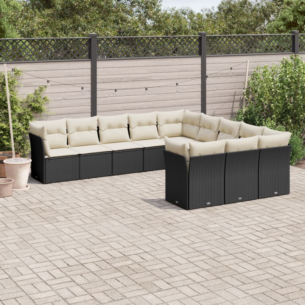Set canapele de gradina cu perne, 11 piese, negru, poliratan — imaginea 2