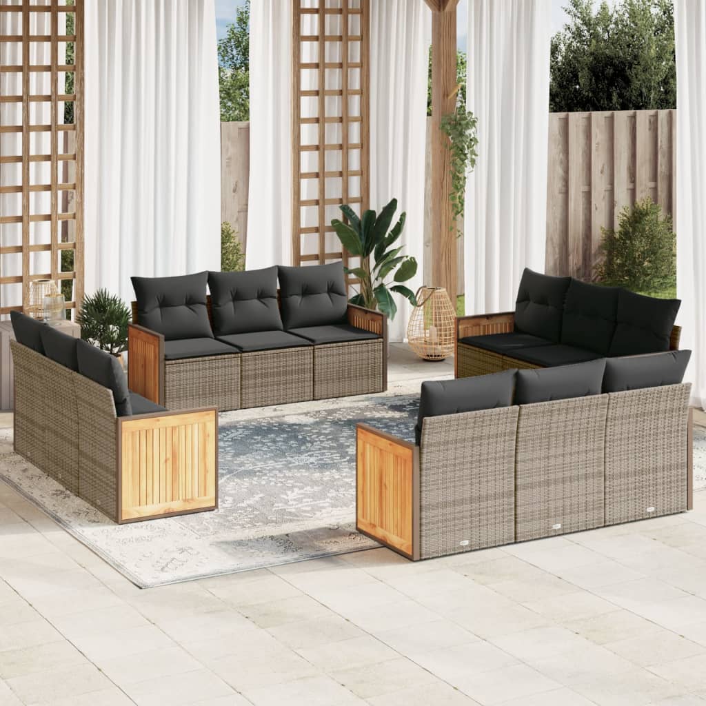 Set canapea de gradina cu perne, 12 piese, gri, poliratan — imaginea 2