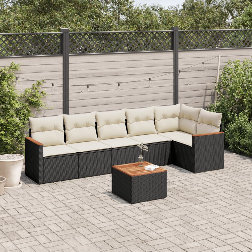 Set canapele de gradina cu perne, 7 piese, negru, poliratan — imaginea 2