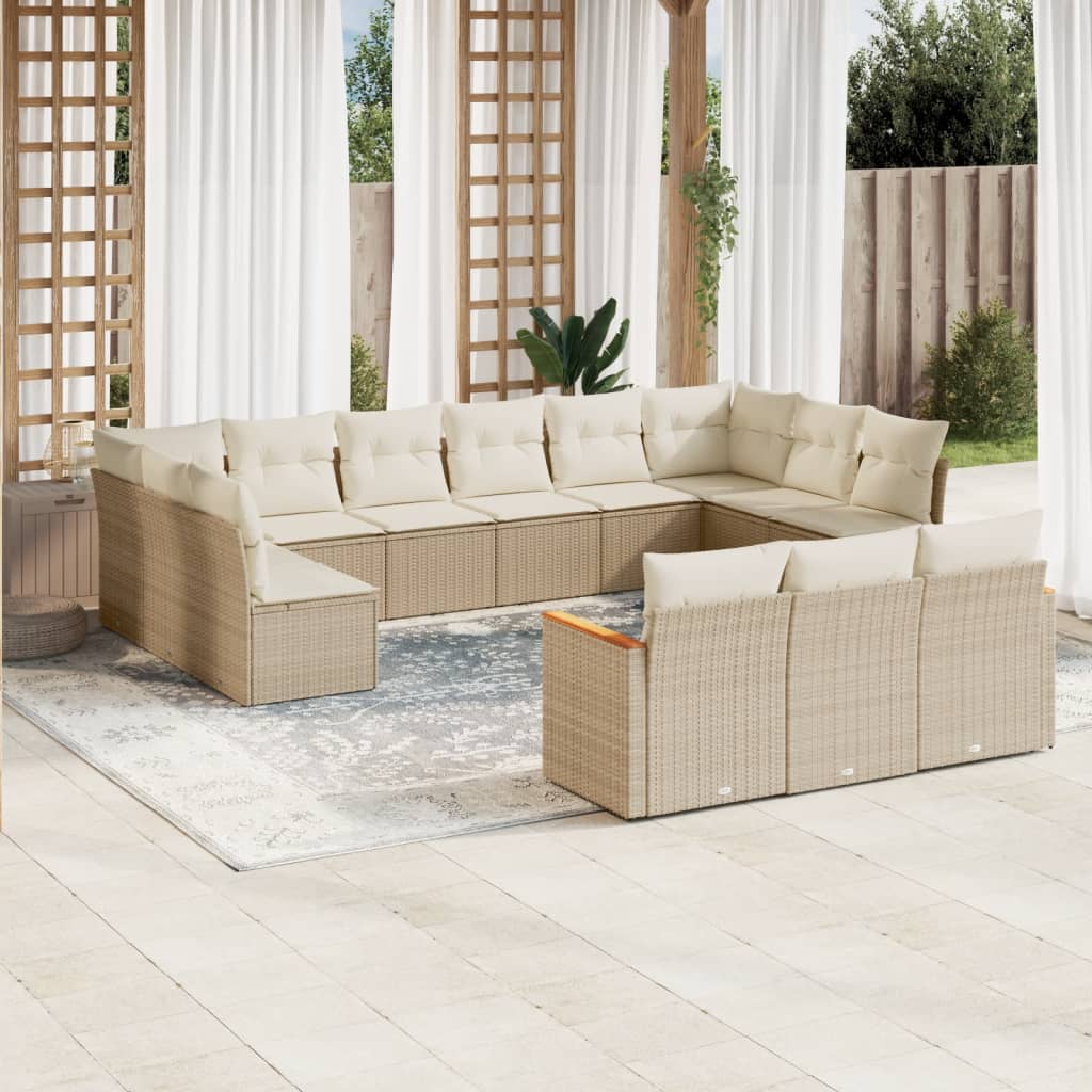 Set canapele de gradina, 13 piese, cu perne, bej, poliratan — imaginea 2