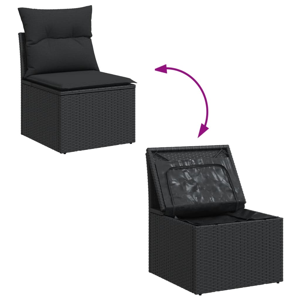Set canapele de gradina cu perne, 7 piese, negru, poliratan — imaginea 4