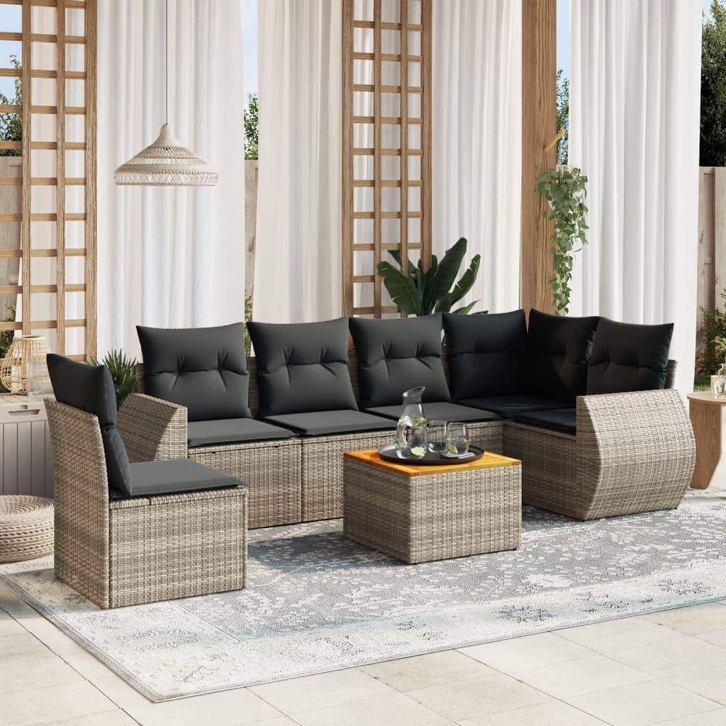 Set canapele de gradina, 7 piese, cu perne, gri, poliratan — imaginea 2