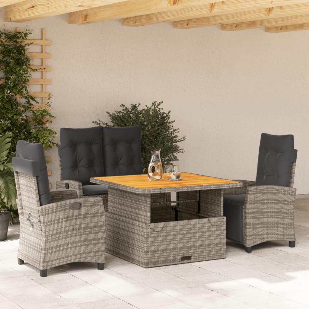 Set mobilier de gradina cu perne, 4 piese, gri, poliratan — imaginea 2