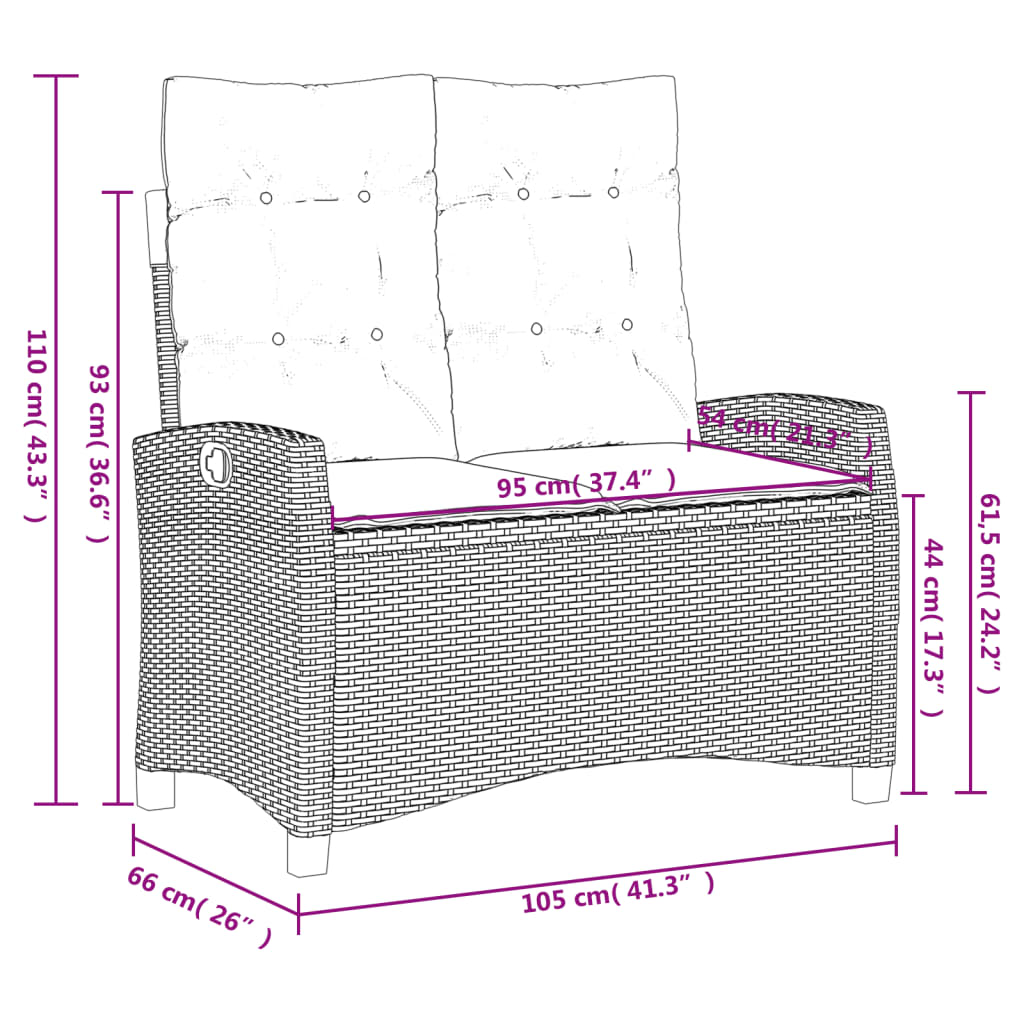 Set mobilier de gradina cu perne, 4 piese, gri, poliratan — imaginea 10