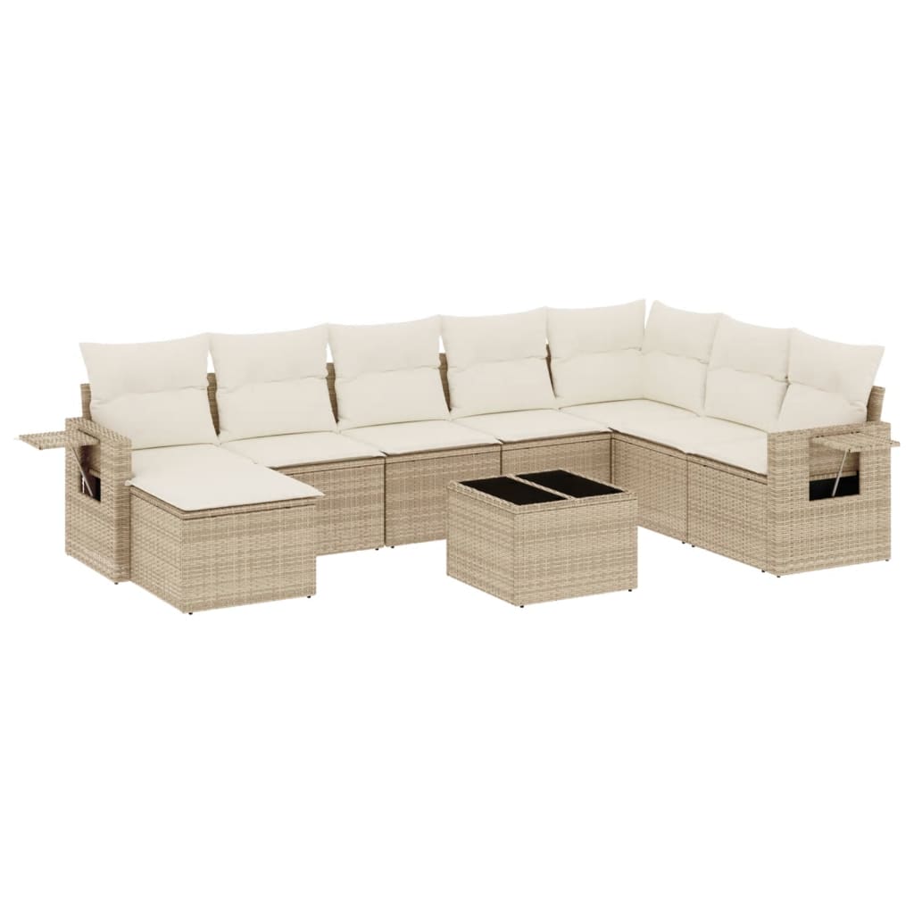 Set canapele de gradina, 9 piese, cu perne, bej, poliratan