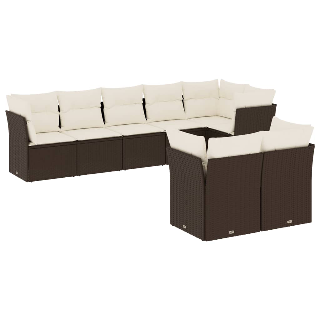 Set canapele de gradina cu perne, 8 piese, maro, poliratan