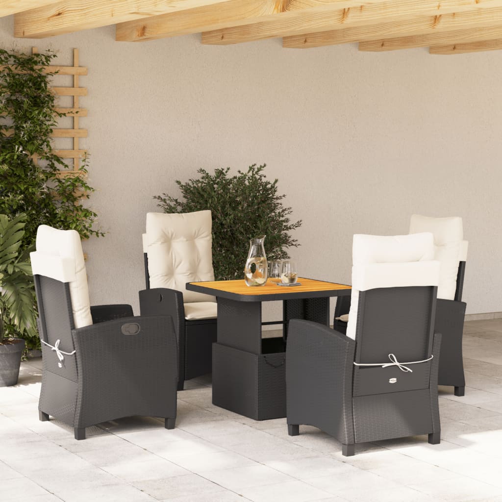 Set mobilier de gradina cu perne, 5 piese, negru, poliratan — imaginea 2