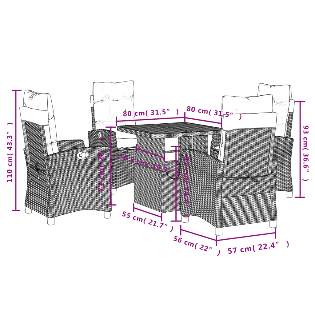 Set mobilier de gradina cu perne, 5 piese, negru, poliratan — imaginea 8