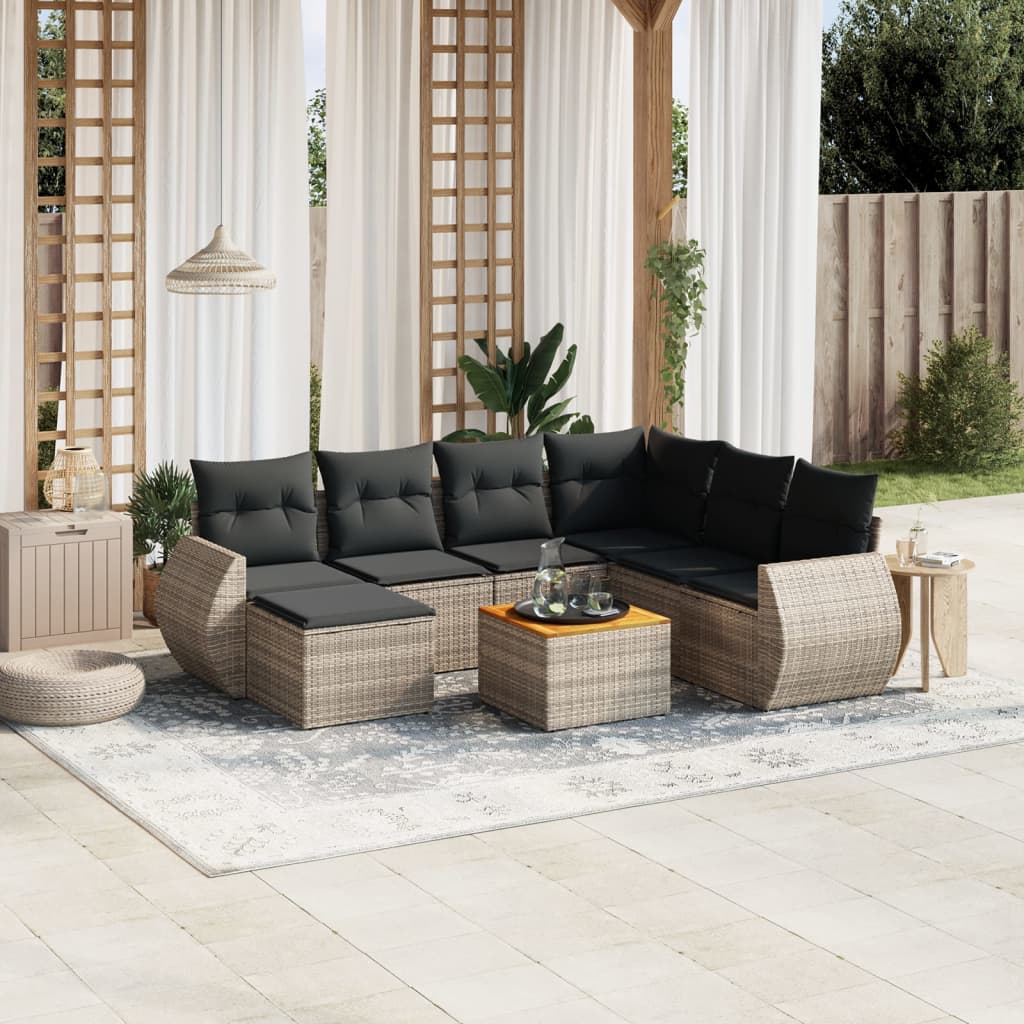 Set canapele de gradina cu perne, 8 piese, gri, poliratan — imaginea 2