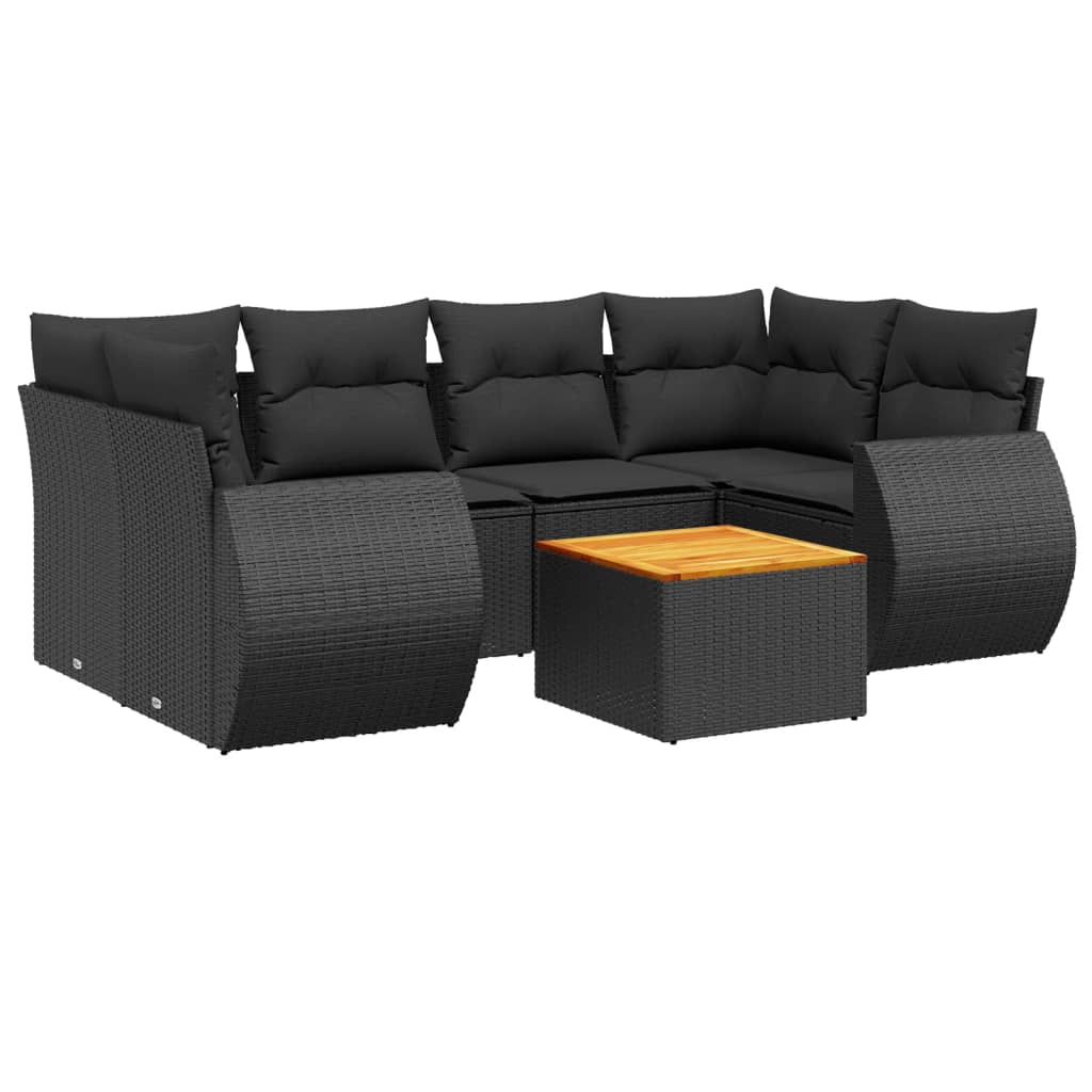 Set canapele de gradina cu perne, 7 piese, negru, poliratan