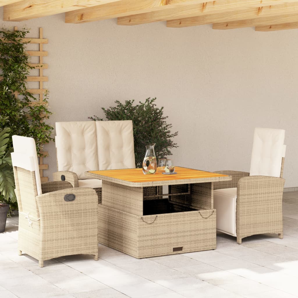 Set canapele de gradina, 4 piese, cu perne, bej, poliratan — imaginea 2