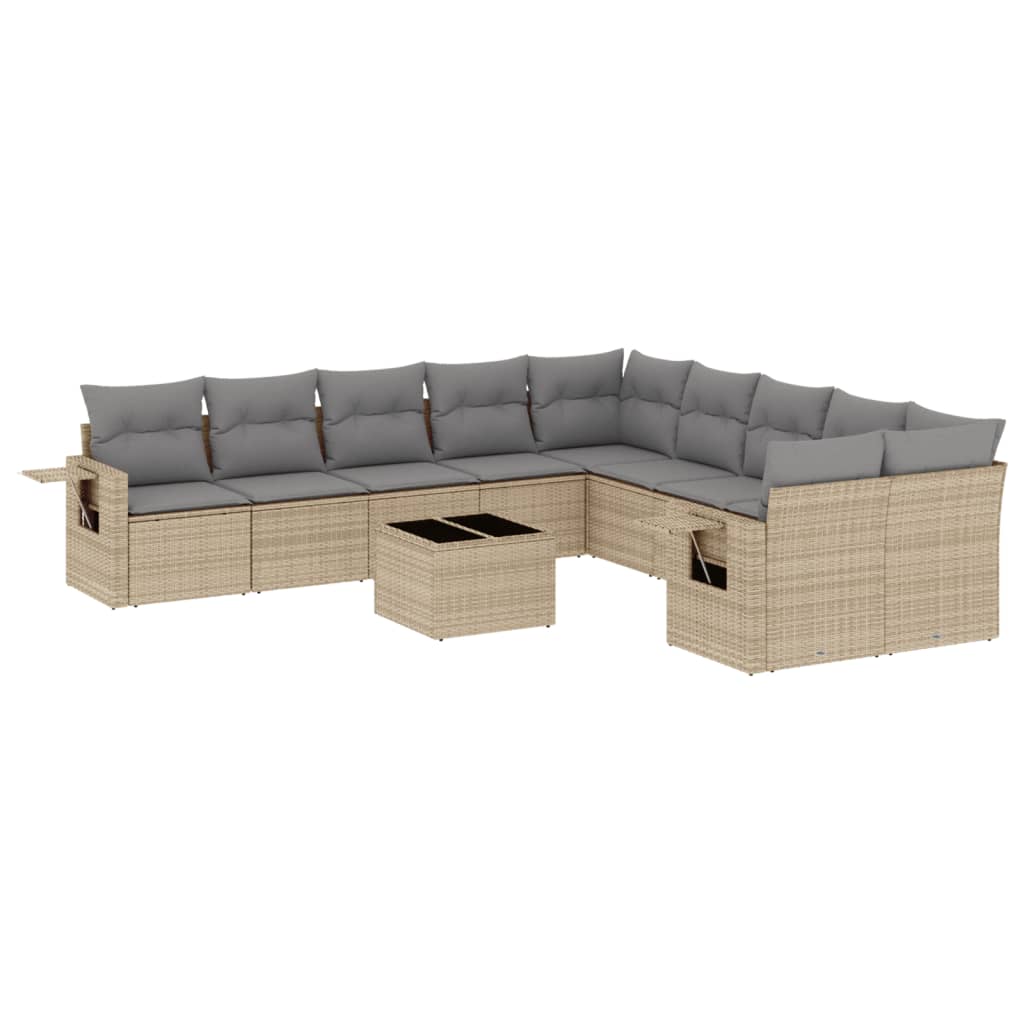 Set canapele de gradina cu perne, 11 piese, bej, poliratan