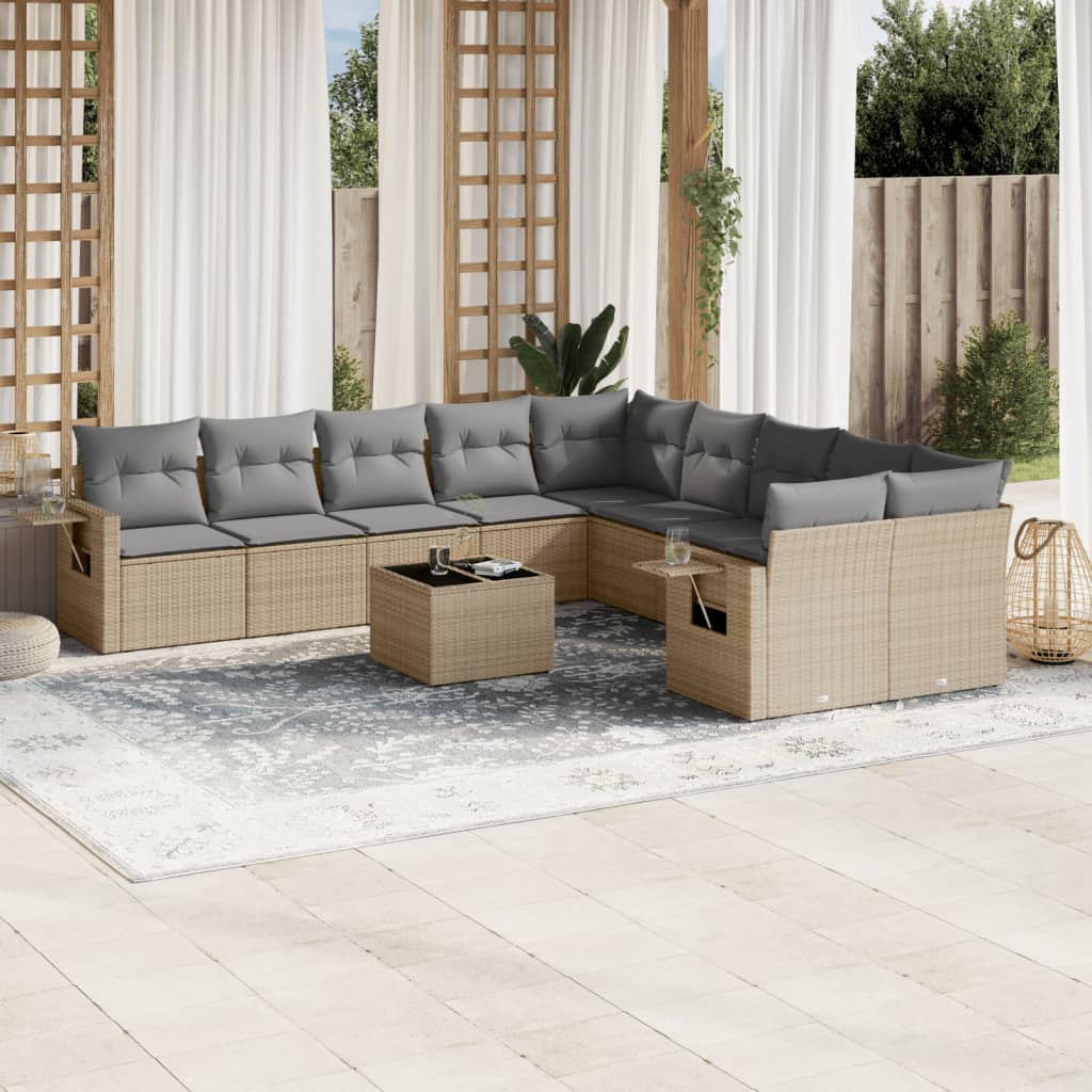 Set canapele de gradina cu perne, 11 piese, bej, poliratan — imaginea 2