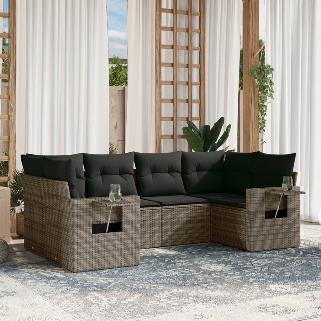 Set mobilier gradina cu perne, 6 piese, gri, poliratan — imaginea 2