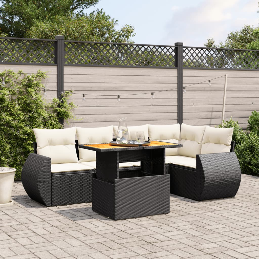 Set mobilier de gradina cu perne, 6 piese, negru, poliratan — imaginea 2