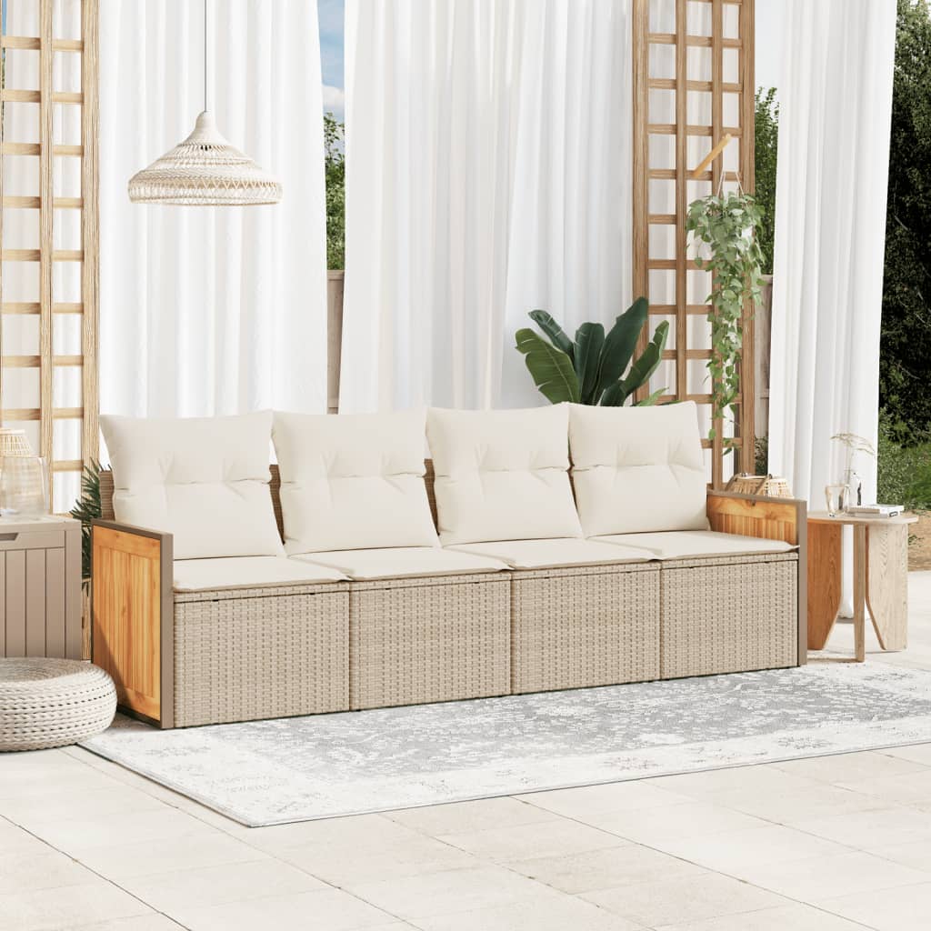Set canapele de gradina, 4 piese, cu perne, bej, poliratan — imaginea 2
