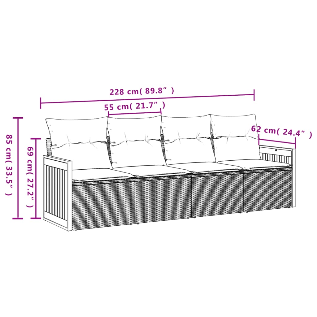 Set canapele de gradina, 4 piese, cu perne, bej, poliratan — imaginea 6