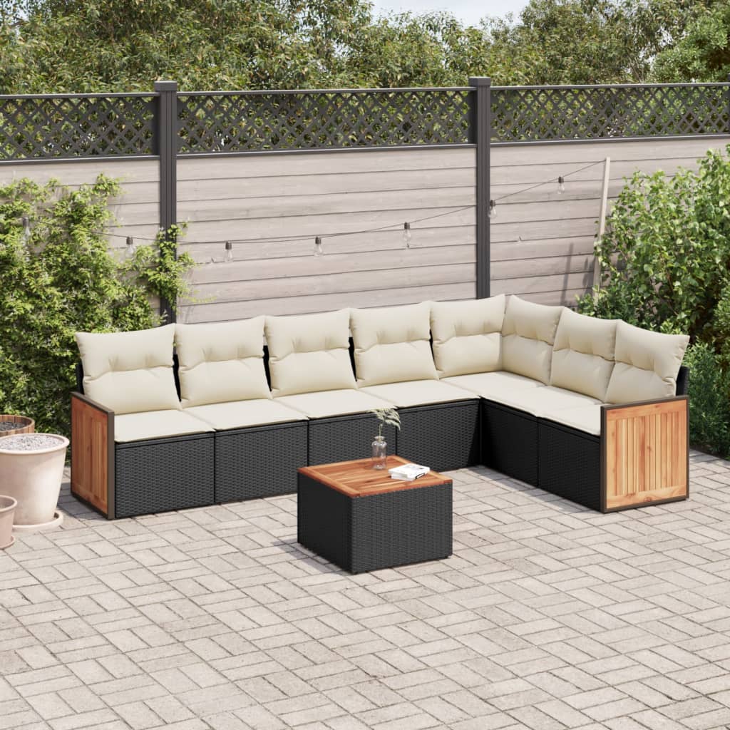 Set mobilier de gradina cu perne, 8 piese, negru, poliratan — imaginea 2