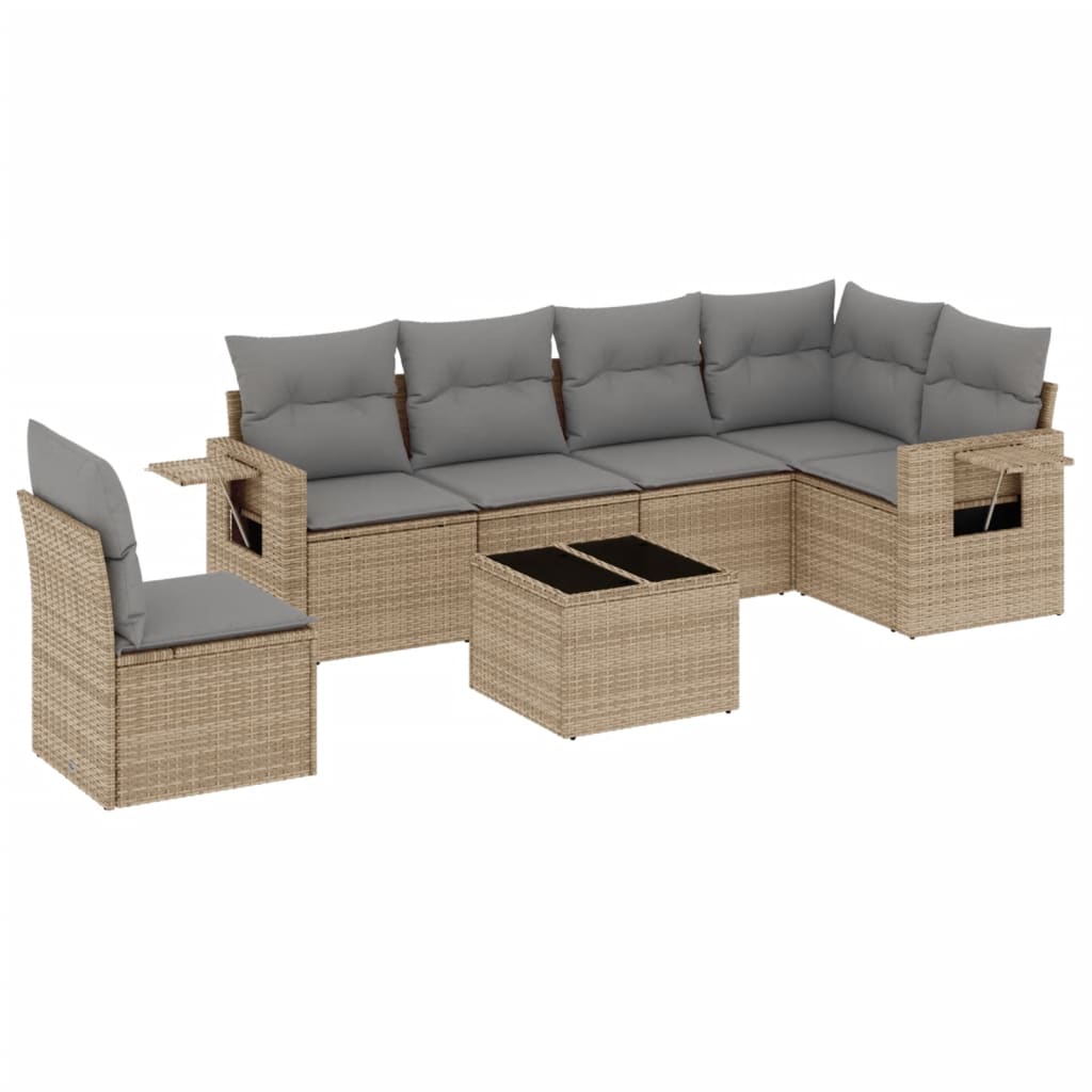 Set canapele de gradina, 7 piese, cu perne, bej, poliratan