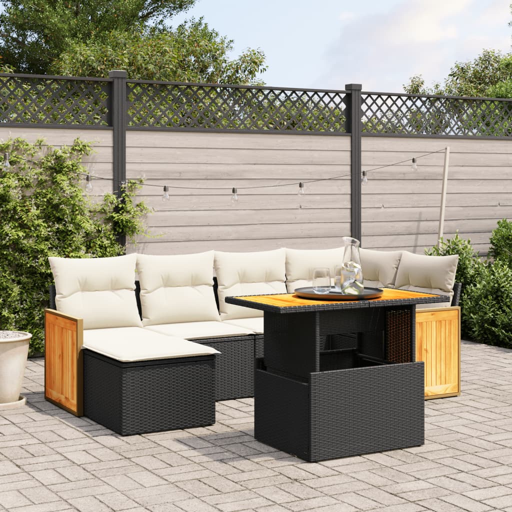 Set canapele de gradina cu perne, 7 piese, negru, poliratan — imaginea 2