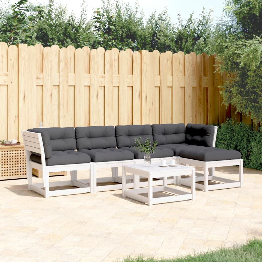 Set canapele de gradina cu perne 5 piese alb lemn masiv de pin — imaginea 2