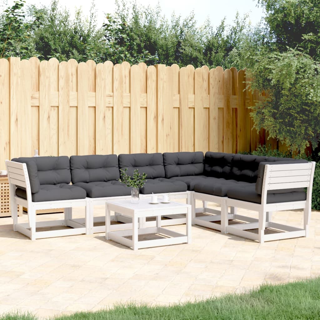 Set canapele de gradina cu perne 6 piese alb lemn masiv de pin — imaginea 2