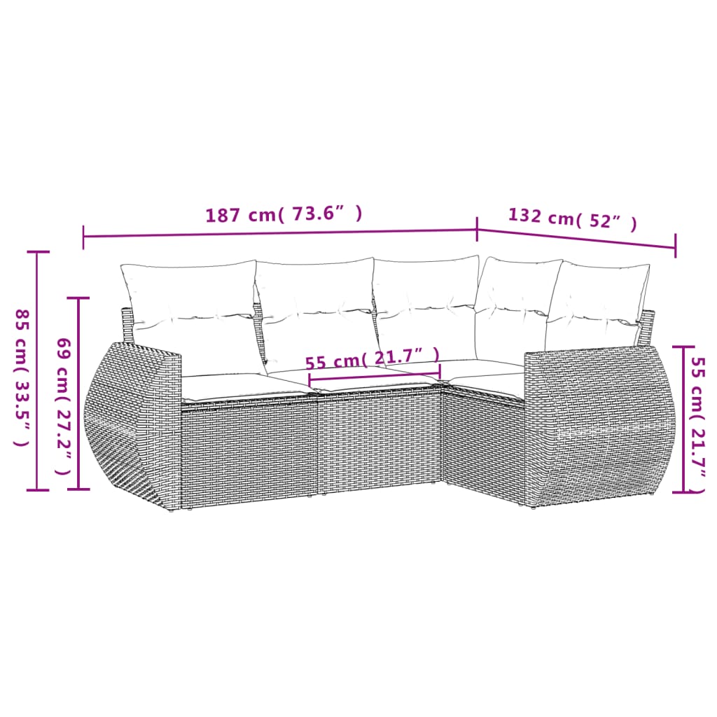 Set canapele de gradina, 4 piese, cu perne, bej, poliratan — imaginea 7