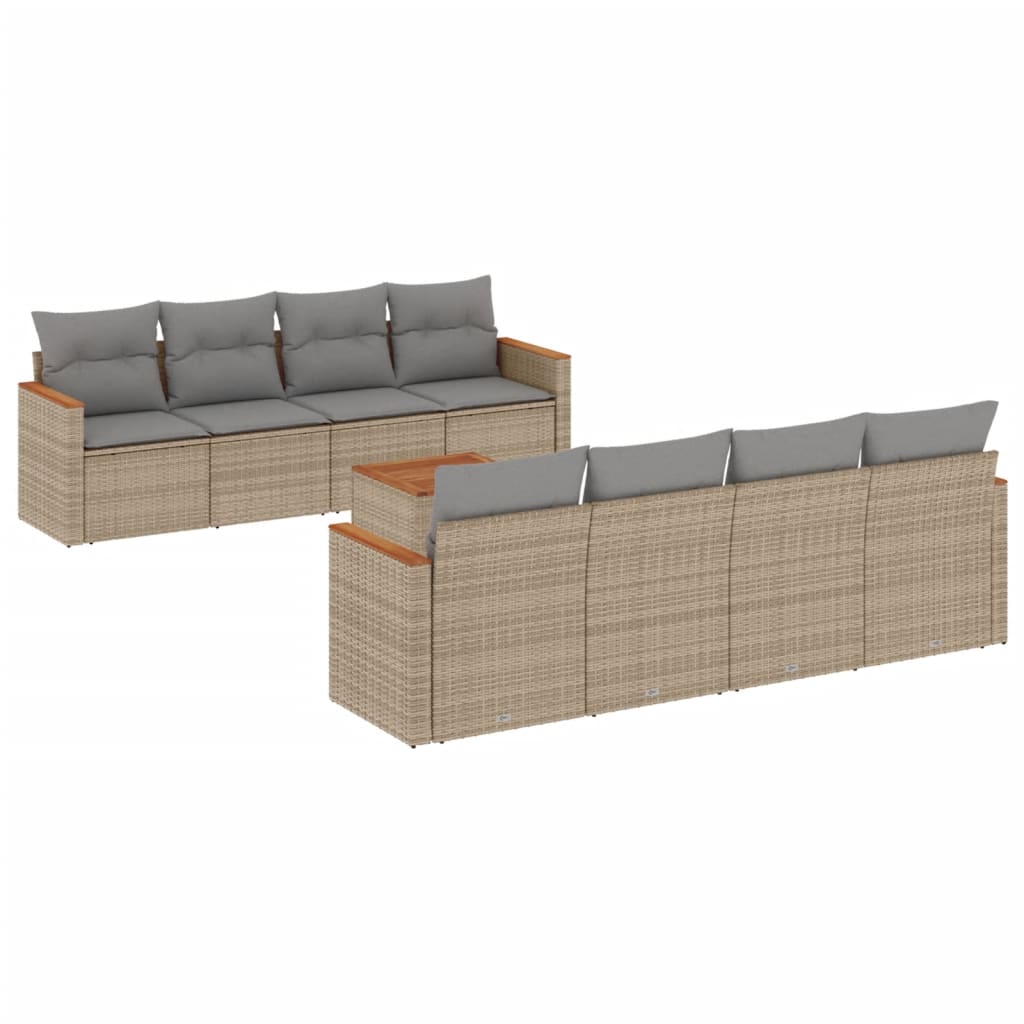 Set canapele de gradina, 9 piese, cu perne, bej, poliratan