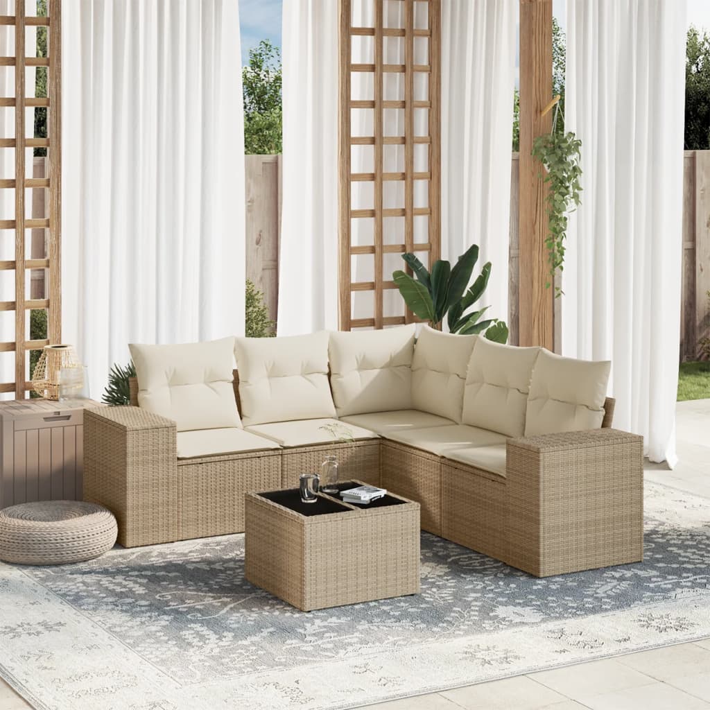 Set canapele de gradina cu perne, 6 piese, bej, poliratan — imaginea 2