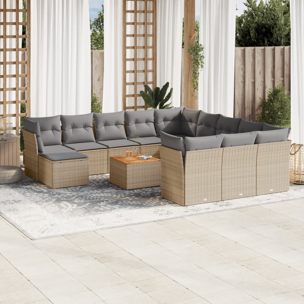 Set canapele de gradina, 13 piese, cu perne, bej, poliratan — imaginea 2