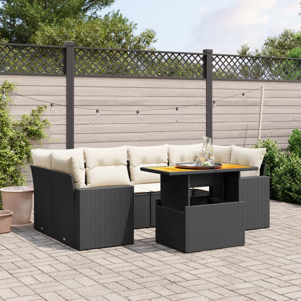 Set canapele de gradina cu perne, 7 piese, negru, poliratan — imaginea 2