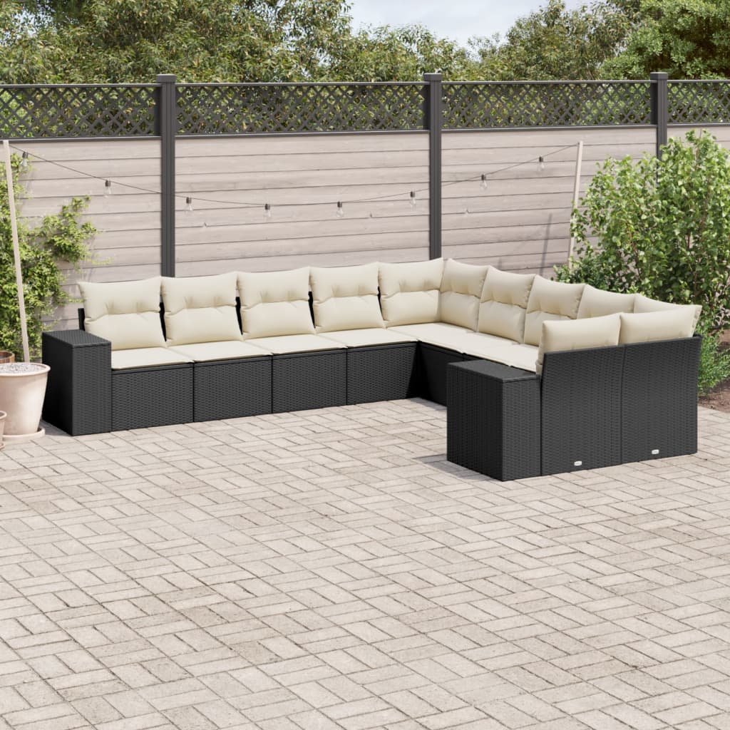 Set canapele de gradina cu perne, 10 piese, negru, poliratan — imaginea 2