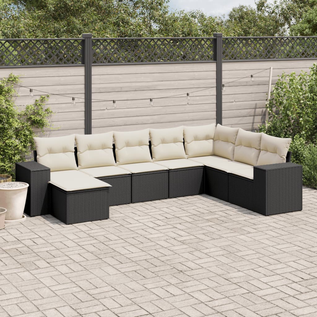 Set mobilier de gradina cu perne, 8 piese, negru, poliratan — imaginea 2
