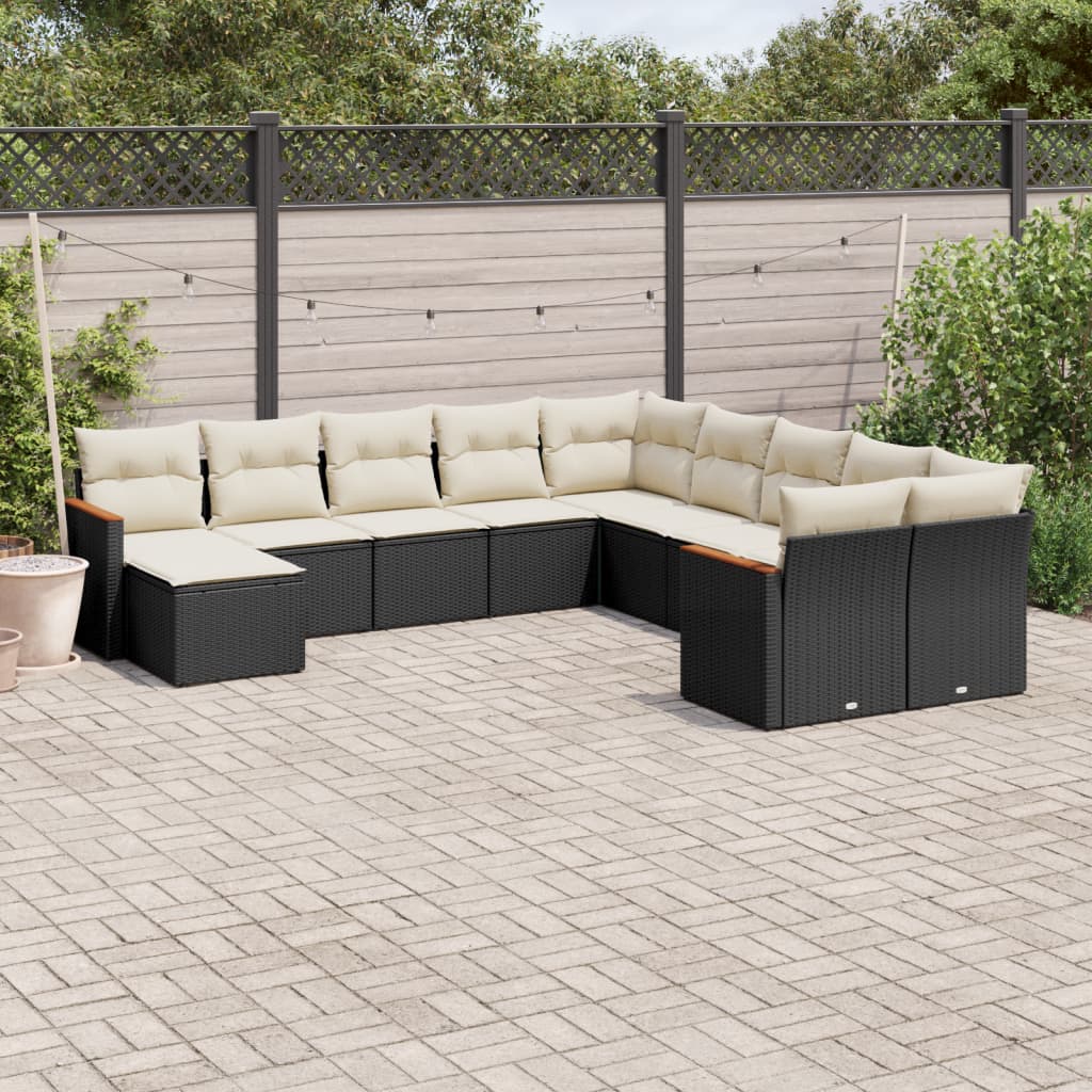 Set canapele de gradina cu perne, 11 piese, negru, poliratan — imaginea 2